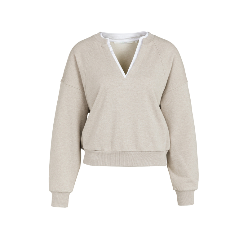 YAYA Sweatshirt met V-hals en geweven kraag grey melange