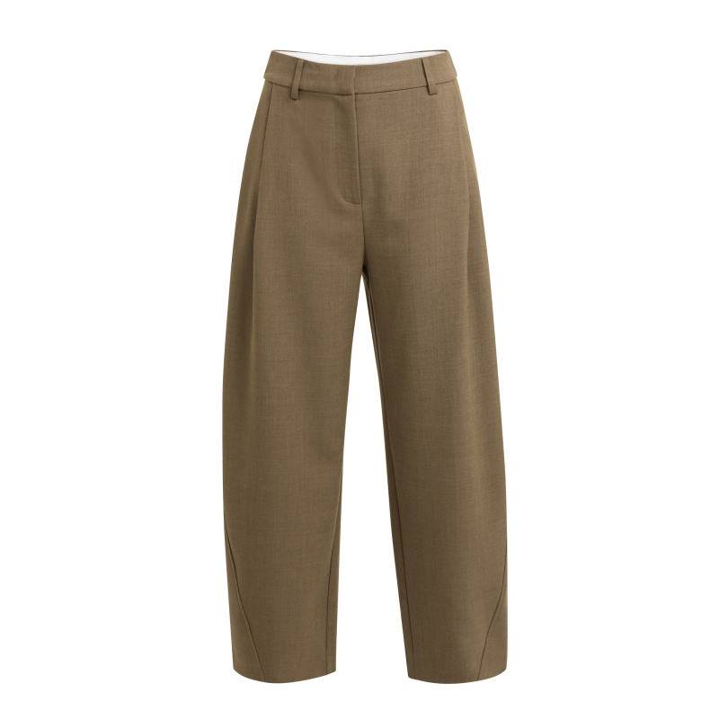 YAYA Geweven broek met rechte pijpen en plooien brown