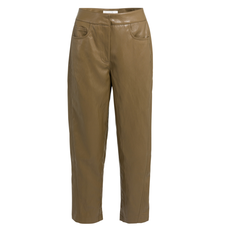 YAYA Kunstleren broek met wortelmodel en siernaden brown