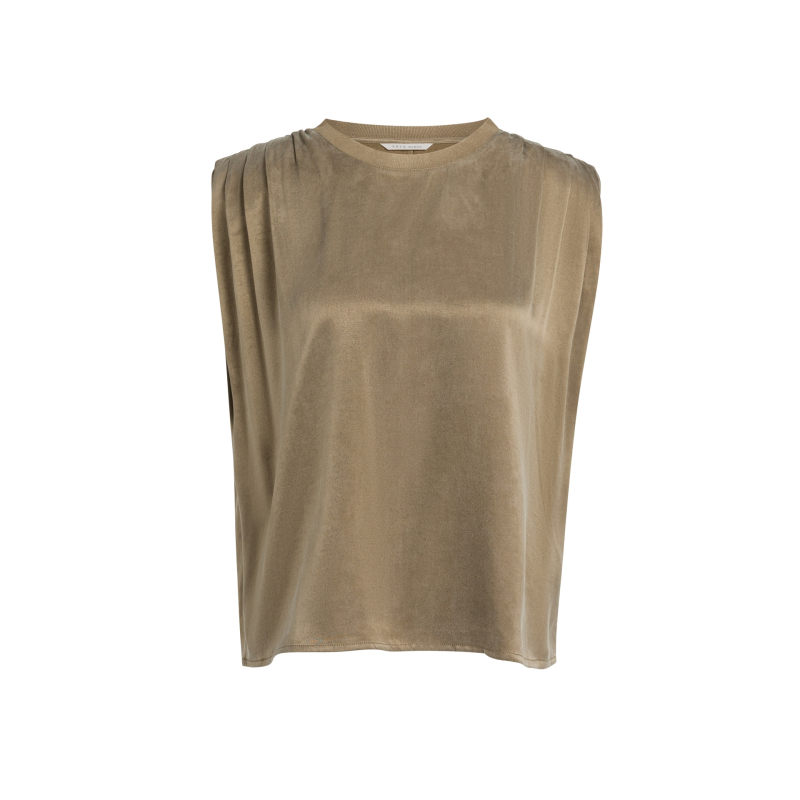YAYA Mouwloze top met plooien op de schouders teak brown