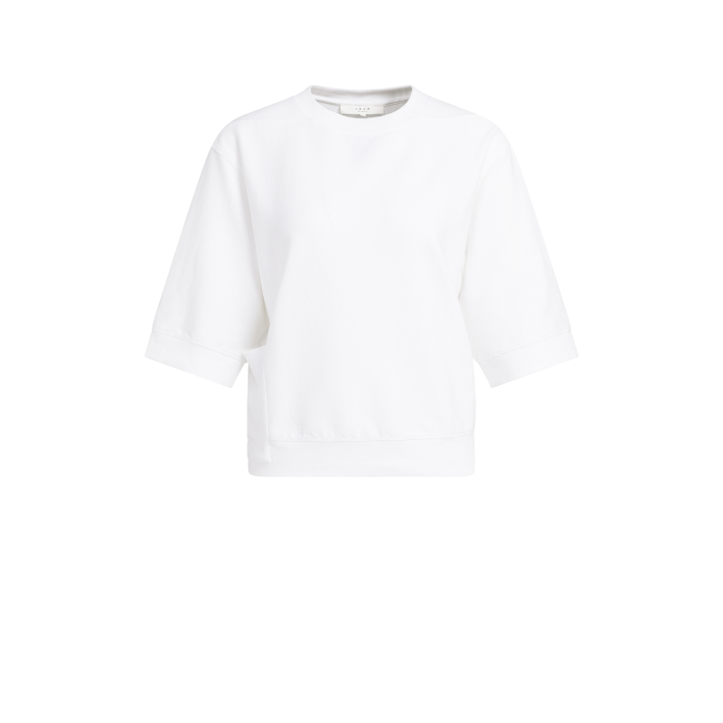 YAYA Trui met korte mouwen en ribboord pure white