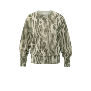 YAYA Sweater with allover print, pale khaki beige dessin