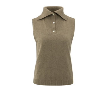 YAYA Sleeveless sweater with collar,  capers melange