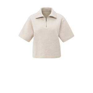 YAYA Short sleeve sweater with collar, chalk white
