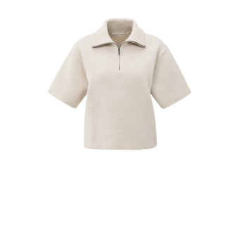 YAYA Short sleeve sweater with collar, chalk white