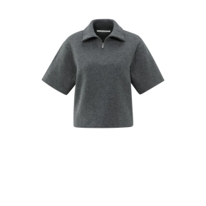YAYA Short sleeve sweater with collar, anthracite melange