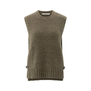 YAYA Rib stitch spencer with details, brownish grey melange