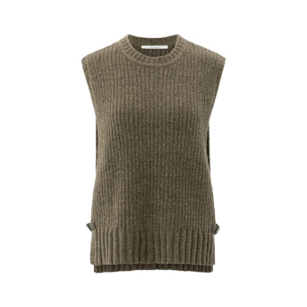 YAYA Rib stitch spencer with details, brownish grey melange