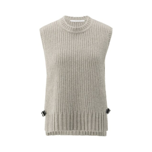YAYA Rib stitch spencer with details, capers melange