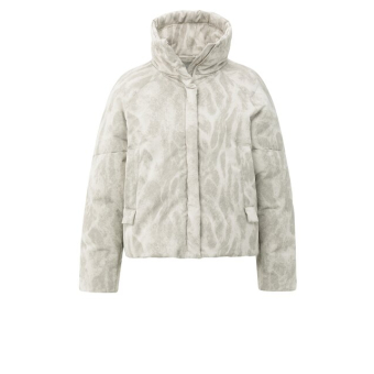 YAYA Short printed padded nylon jacket, beige dessin