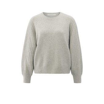 YAYA Rib mixed sweater long sleeve, brownish grey melange