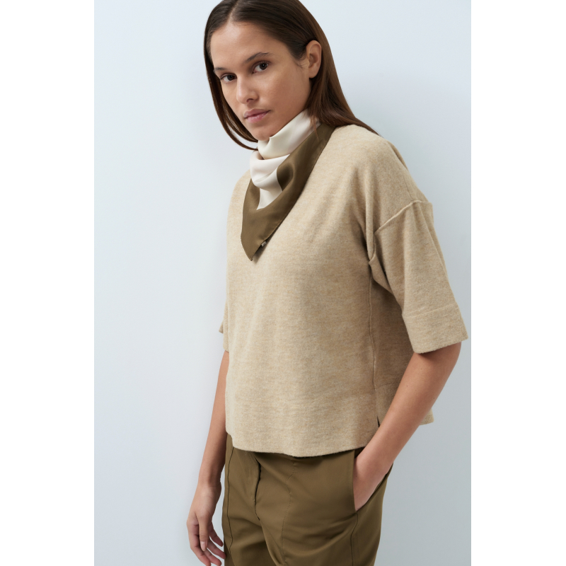 YAYA Oversized gebreid t-shirt beige melange