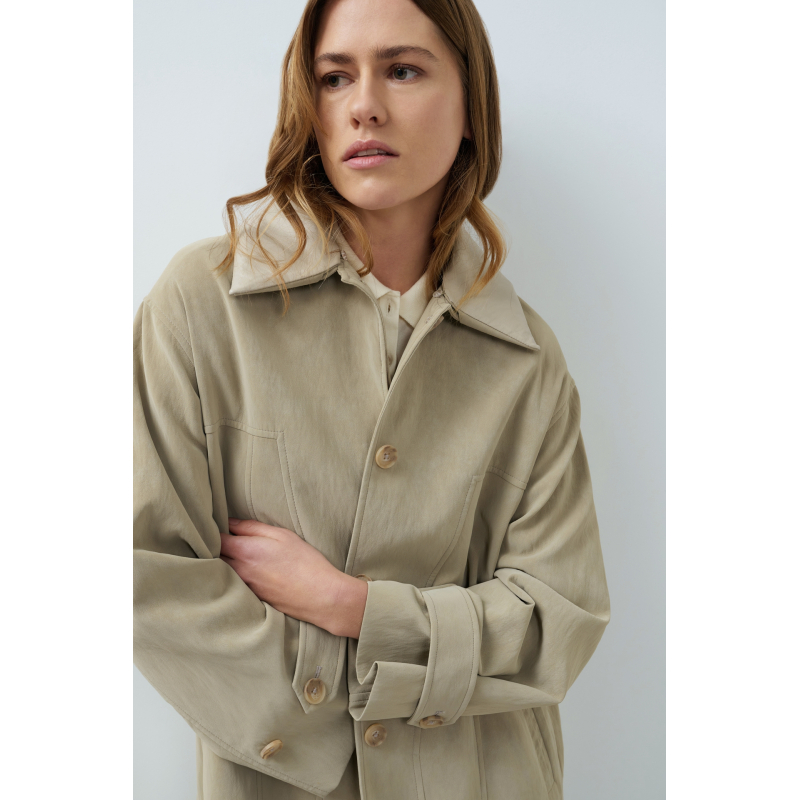 YAYA Nepleren lange jas met losse kraag cashmere grey.