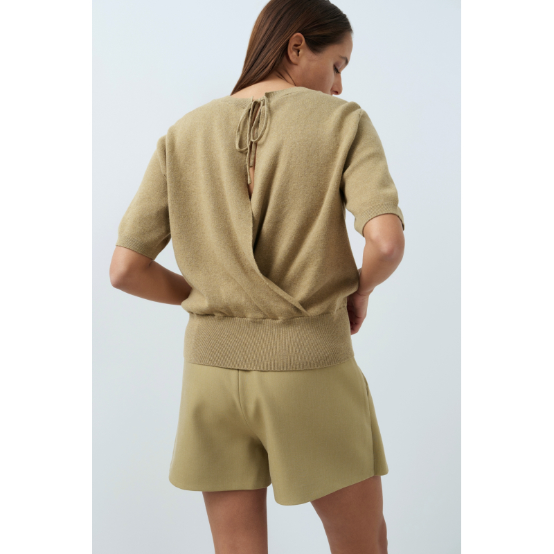 YAYA Trui met korte mouwen en open rug green