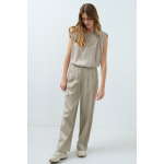 YAYA Geweven, losvallende broek met wijde pijpen en plooien cashmere grey.