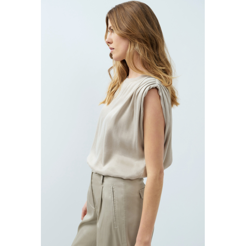 YAYA Mouwloze top met plooien op de schouders cashmere grey