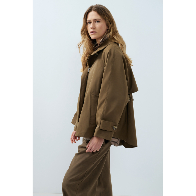 YAYA Geweven A-lijn trenchcoatjas teak brown