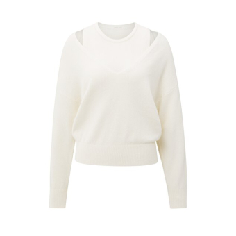 YAYA Deep v-neck sweater with top, off white knit melange