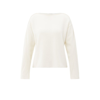 YAYA Boatneck sweater with fringes,off white knit