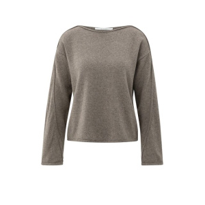 YAYA Boatneck sweater with fringes, brown melange YAYA Boatneck sweater with fringes, brown melange