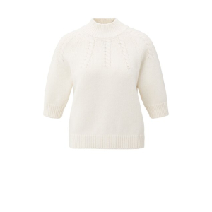 YAYA Cable sweater short sleeve, off white knit