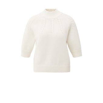 YAYA Cable sweater short sleeve, off white knit