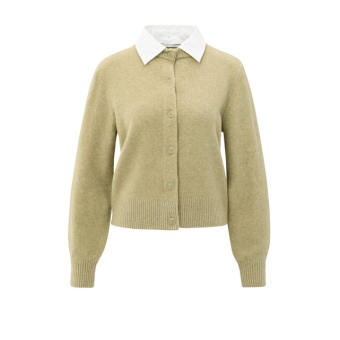YAYA Cardigan with detachable woven, pale olive green