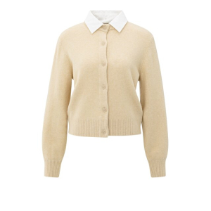 YAYA Cardigan with detachable woven, yellow sand beige melange