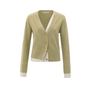 YAYA Cardigan with contrast details, pale olive green melange