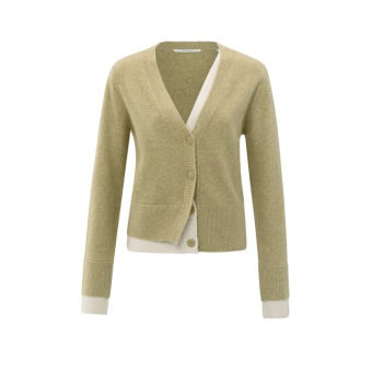 YAYA Cardigan with contrast details, pale olive green melange