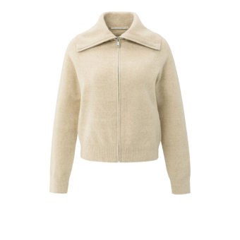 YAYA Cardigan with zipper, yellow sand beige melange