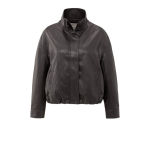 YAYA Faux leather jacket with balloon fit, anthracite brown