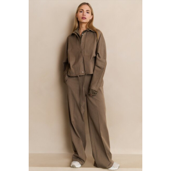 YAYA Woven wide leg trousers, sand beige melange