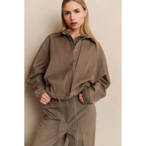 YAYA Blouse jacket with waist pleat, capers melange