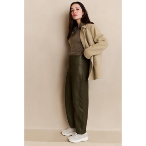 YAYA Faux leather carrot fit trousers, anthracite brown