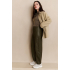 YAYA Faux leather carrot fit trousers, anthracite brown