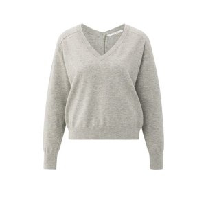 YAYA Double v-neck sweater with buttons, brownish grey
