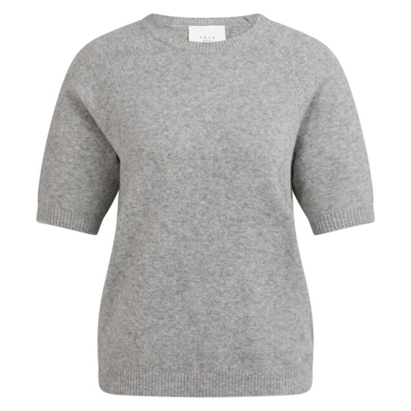 YAYA Soft sweater with short sleeve grijs