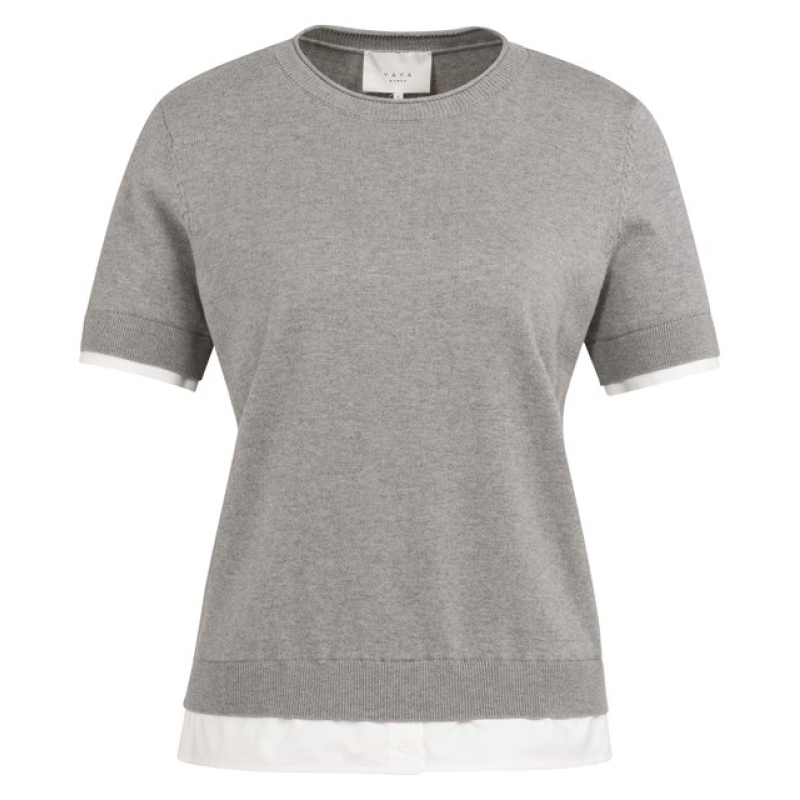 YAYA Knitted top with double hem grijs