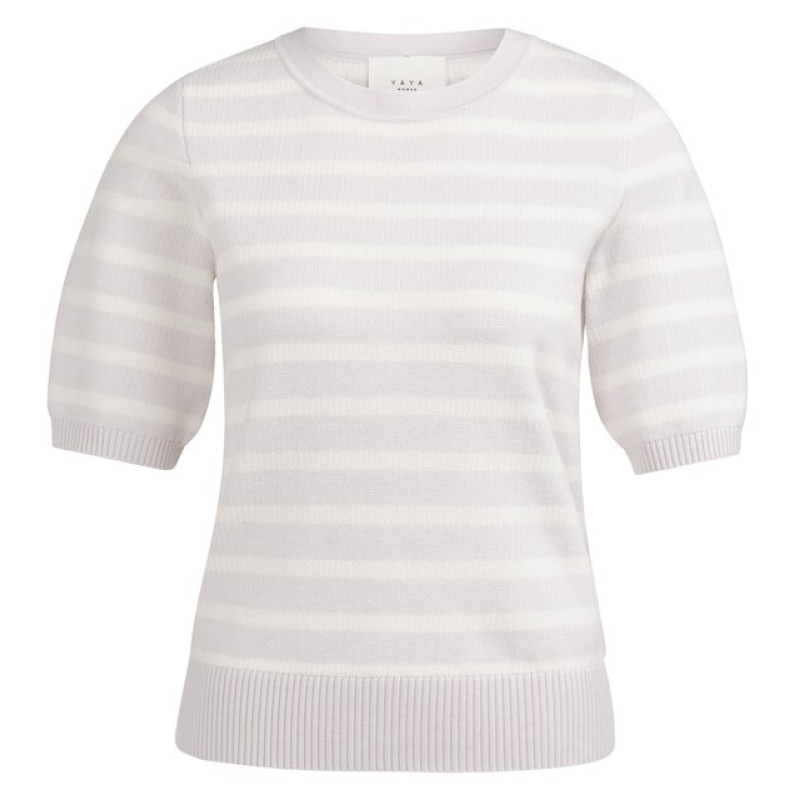 YAYA Sweater with stripe pattern gray lilac dessin