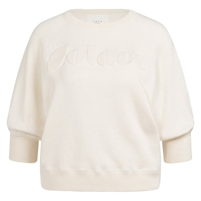 YAYA Sweater with tonal artwork ecru melange
