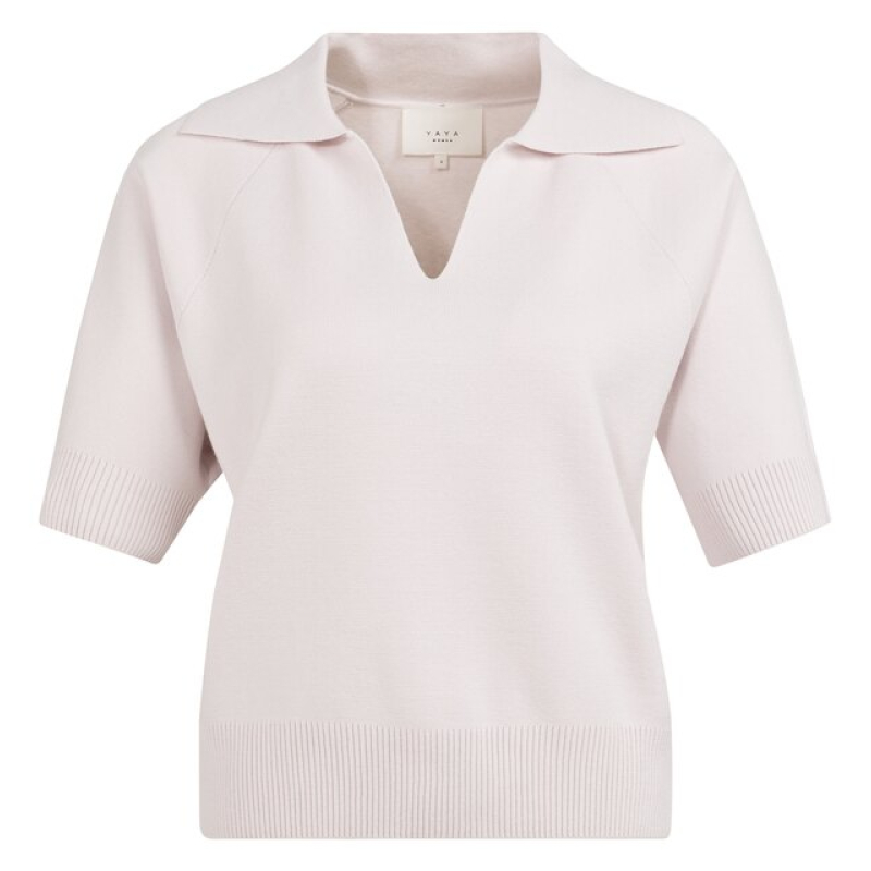 YAYA Knitted short sleeve sweater gray lilac