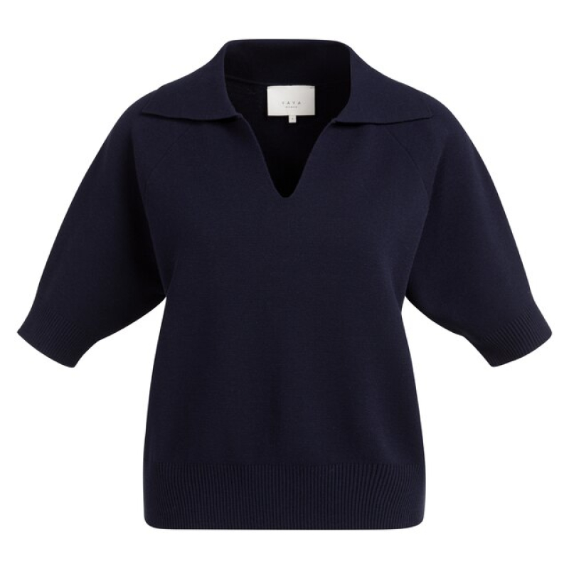 YAYA Knitted short sleeve sweater navy blazer blue