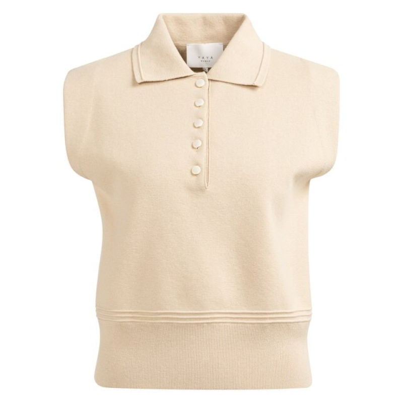 YAYA Sleeveless sweater with collar desert beige