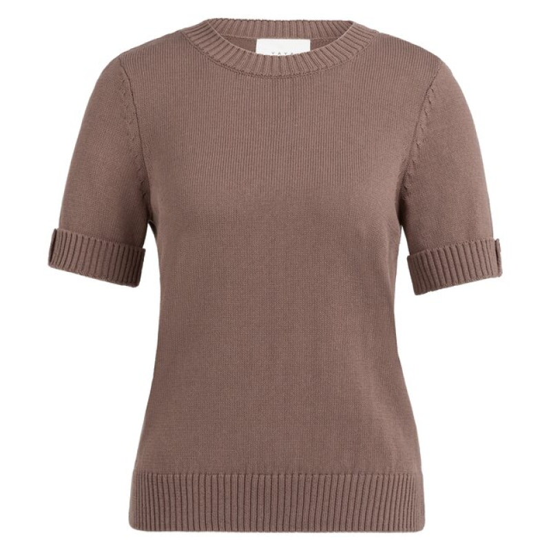 YAYA Sweater with rolled-up sleeves deep taupe brown.