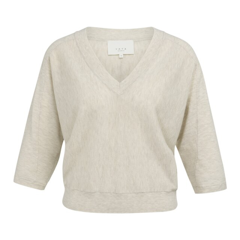 YAYA V-hals trui met zichtbare naden brown melange