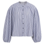 YAYA Striped blouse with shirring navy blazer dessin