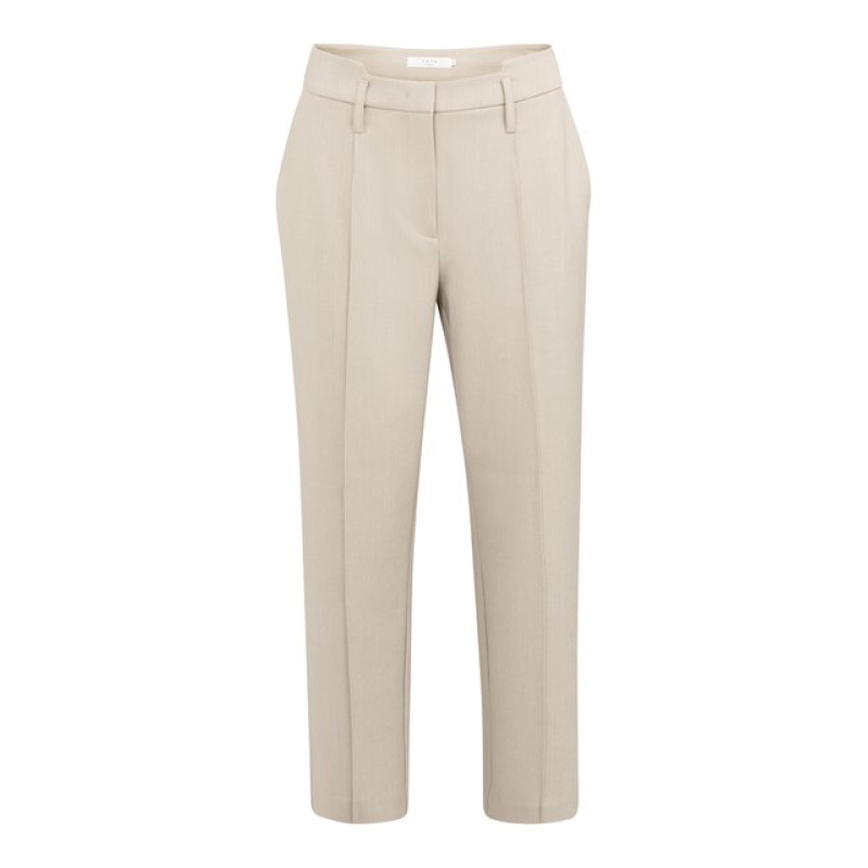 YAYA Trousers with waistband detail oxford tan brown melange