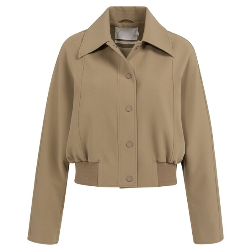 YAYA Short jacket with ribbed hem khaki green