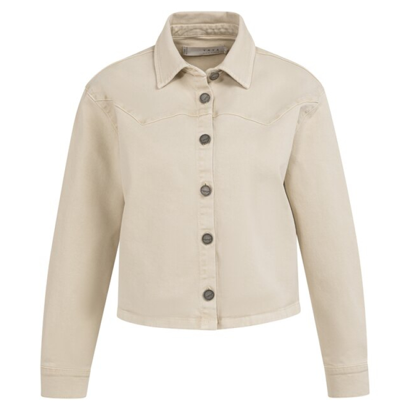YAYA Denim jacket with seams beige